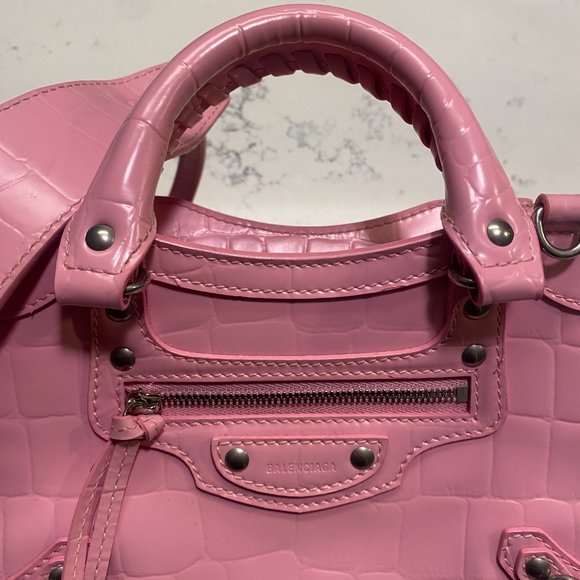 Balenciaga Calfskin Crocodile Embossed Neo Mini in Classic Pink - Picture 2 of 4